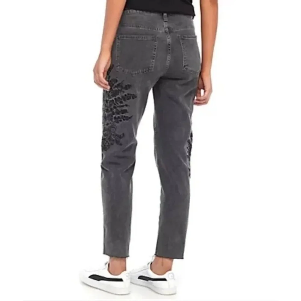 NWOT Free People Gray Embroidered High-Rise Straight Leg Girlfriend Jeans | Boho - Picture 7 of 15